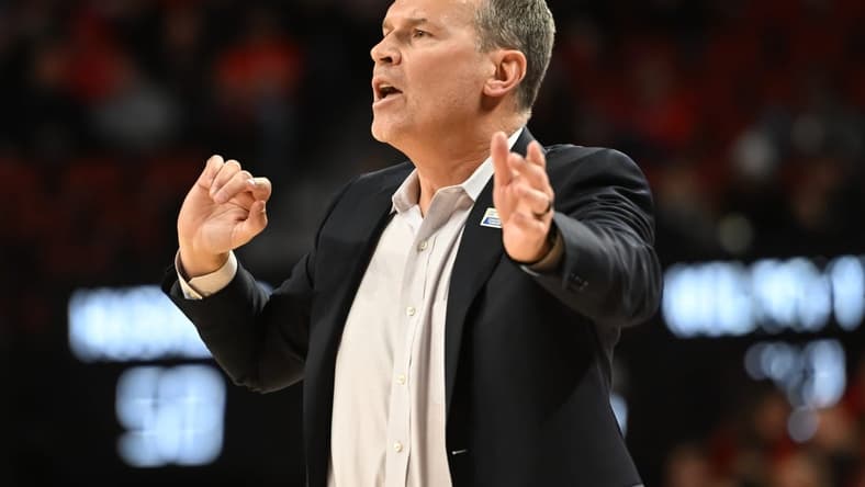 Jan 25, 2023; Lincoln, Nebraska, USA; Northwestern Wildcats head coach Chris Collins watches action against the Nebraska Cornhuskers in the second half at Pinnacle Bank Arena. Mandatory Credit: Steven Branscombe-USA TODAY Sports