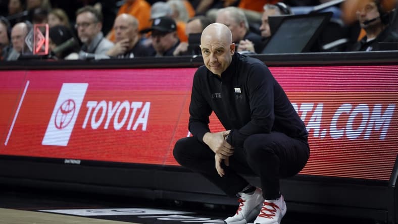 Jan 26, 2023; Corvallis, Oregon, USA; Utah Utes head coach Craig Smith watches from the sideline during the second half against the Oregon State Beavers at Gill Coliseum. Mandatory Credit: Soobum Im-USA TODAY Sports