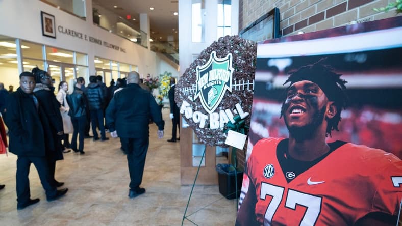 Memorial and funeral service for Devin Willock, 20 years old, at Community Baptist Church in Englewood, N.J. on Friday Jan. 27, 2023. Willock was a University of Georgia football player and Paramus Catholic football star. He died in a car crash in Georgia on January 15, 2023.
Devin Willock