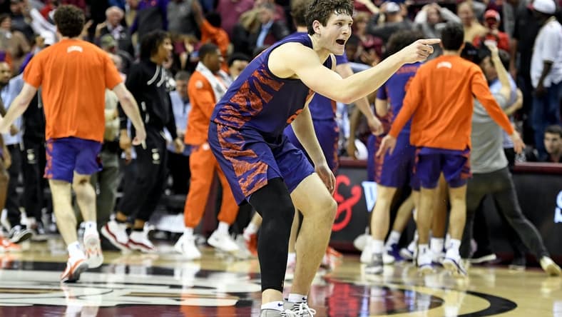 Jan 28, 2023; Tallahassee, Florida, USA; Clemson Tigers forward PJ Hall (24) points to the Florida State Seminoles after winning the game at Donald L. Tucker Center. Mandatory Credit: Melina Myers-USA TODAY Sports