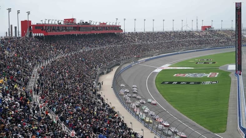 Mar 1, 2020; Fontana, California, USA; General overall view of the Auto Club 400 at Auto Club Speedway. Mandatory Credit: Kirby Lee-USA TODAY Sports