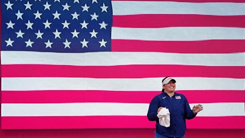 Aug 3, 2021; Tokyo, Japan; Deanna Price (USA) women's hammer throw final during the Tokyo 2020 Olympic Summer Games at Olympic Stadium. Mandatory Credit: Kirby Lee-USA TODAY Sports