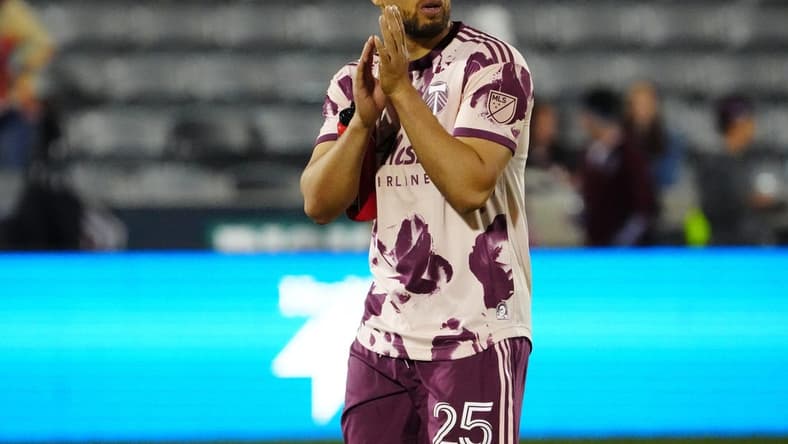 Apr 30, 2022; Commerce City, Colorado, USA; Portland Timbers defender Bill Tuiloma (25) reacts following a loss to the Colorado Rapids at Dick's Sporting Goods Park. Mandatory Credit: Ron Chenoy-USA TODAY Sports