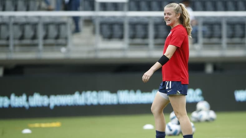 Sep 10, 2022; Washington, District of Columbia, USA; Washington Spirit midfielder Anna Heilferty (21) stands on the field during warmups prior to the game against San Diego Wave FC at Audi Field. Mandatory Credit: Amber Searls-USA TODAY Sports