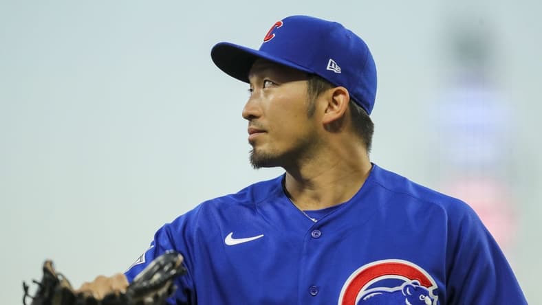Oct 4, 2022; Cincinnati, Ohio, USA; Chicago Cubs right fielder Seiya Suzuki (27) walks off the field at the end of the second inning against the Cincinnati Reds at Great American Ball Park. Mandatory Credit: Katie Stratman-USA TODAY Sports