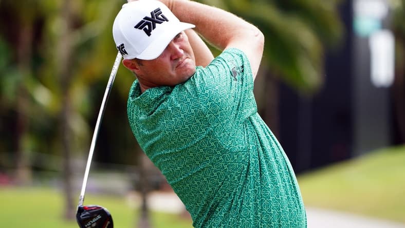 Oct 30, 2022; Miami, Florida, USA; Jason Kokrak plays his shot from the seventh tee  during the final round of the season finale of the LIV Golf series at Trump National Doral. Mandatory Credit: John David Mercer-USA TODAY Sports