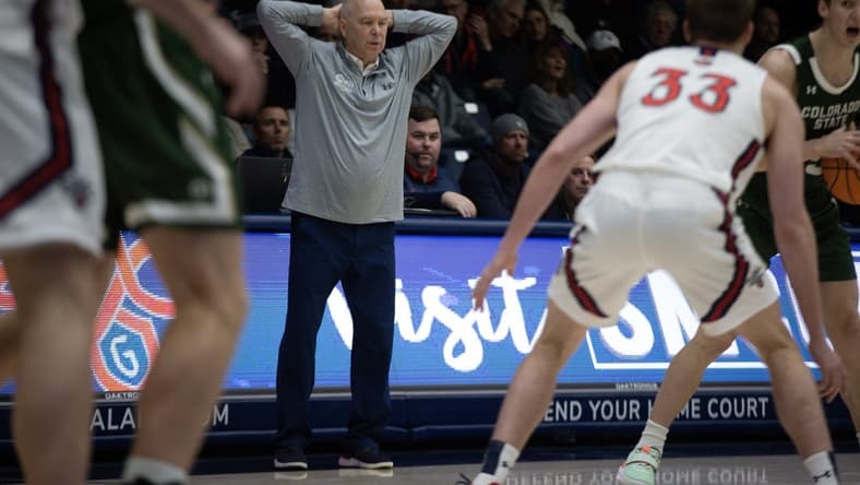 Dec 18, 2022; Moraga, California, USA; St. Mary's Gaels coach Randy Bennett watches his team take on the Colorado State Rams during the first half at University Credit Union Pavilion. Mandatory Credit: D. Ross Cameron-USA TODAY Sports