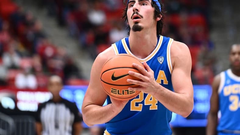 Dec 31, 2022; Spokane, Washington, USA; UCLA Bruins guard Jaime Jaquez Jr. (24) shoots a free throw against the Washington State Cougars in the second half at McCarthey Athletic Center. Mandatory Credit: James Snook-USA TODAY Sports