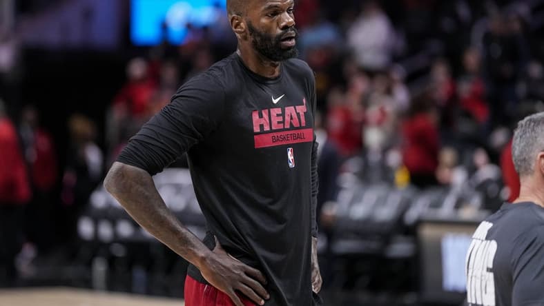 Jan 16, 2023; Atlanta, Georgia, USA; Miami Heat center Dewayne Dedmon (21) on the court before the game against the Atlanta Hawks at State Farm Arena. Mandatory Credit: Dale Zanine-USA TODAY Sports