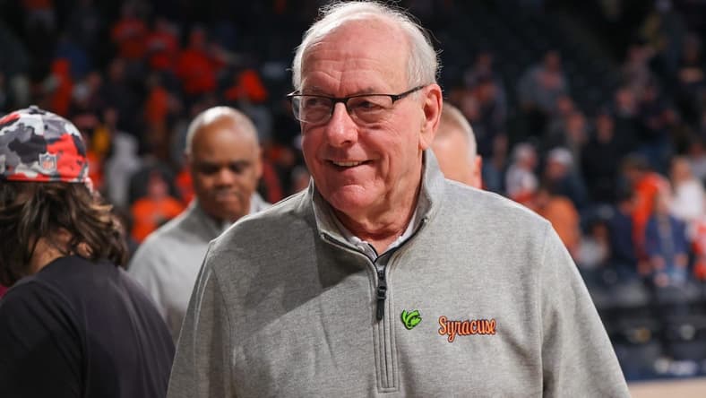 Jan 21, 2023; Atlanta, Georgia, USA; Syracuse Orange head coach Jim Boeheim after a victory against the Georgia Tech Yellow Jackets at McCamish Pavilion. Mandatory Credit: Brett Davis-USA TODAY Sports