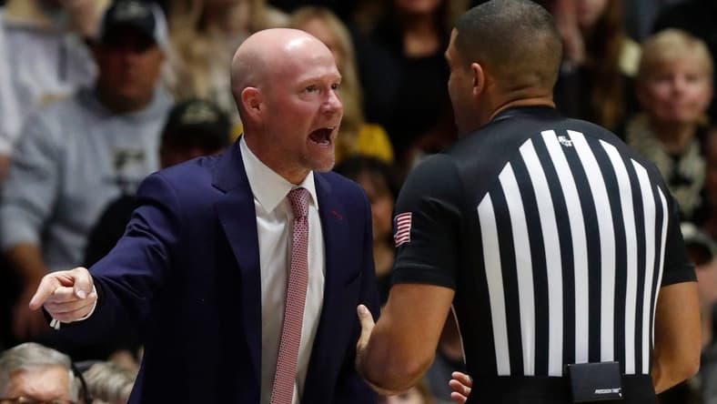 Maryland Terrapins head coach Kevin Willard argues with an official during the NCAA men s basketball game against the Purdue Boilermakers, Sunday, Jan. 22, 2023, at Mackey Arena in West Lafayette, Ind. Purdue won 58-55.
Purmary012223 Am09295