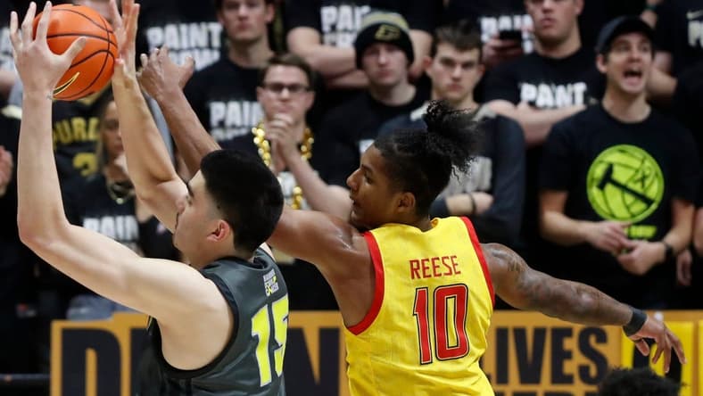 Purdue Boilermakers center Zach Edey (15) catches an inbounds pass during the NCAA men s basketball game against the Maryland Terrapins, Sunday, Jan. 22, 2023, at Mackey Arena in West Lafayette, Ind. Purdue won 58-55.
Purmary012223 Am08851