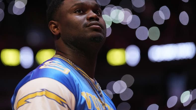 Jan 22, 2023; Miami, Florida, USA; New Orleans Pelicans forward Zion Williamson stands on the court during the second half against the Miami Heat at Miami-Dade Arena. Mandatory Credit: Jasen Vinlove-USA TODAY Sports
