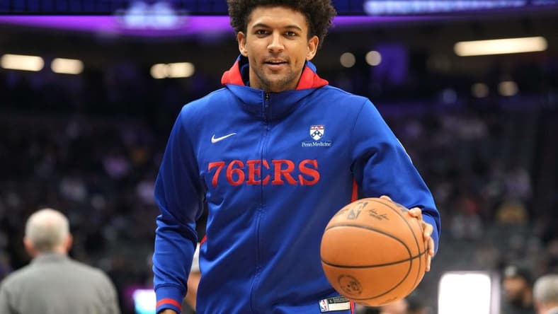 Jan 21, 2023; Sacramento, California, USA; Philadelphia 76ers guard Matisse Thybulle (22) warms up before the game against the Sacramento Kings at Golden 1 Center. Mandatory Credit: Darren Yamashita-USA TODAY Sports