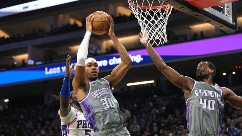 Jan 21, 2023; Sacramento, California, USA; Sacramento Kings forward KZ Okpala (30) during the second quarter at Golden 1 Center. Mandatory Credit: Darren Yamashita-USA TODAY Sports
