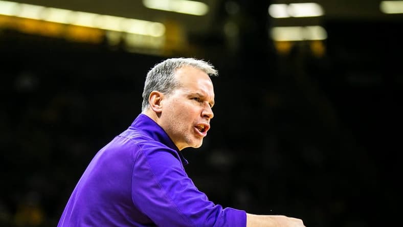 Northwestern head coach Chris Collins reacts during a NCAA Big Ten Conference men's basketball game against Iowa, Tuesday, Jan. 31, 2023, at Carver-Hawkeye Arena in Iowa City, Iowa.
230131 N Western Iowa Mbb 026 Jpg