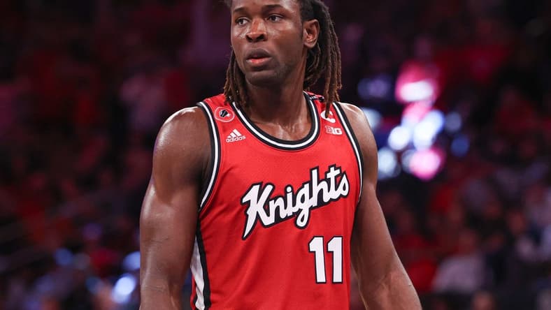 Feb 4, 2023; New York, New York, USA; Rutgers Scarlet Knights center Clifford Omoruyi (11) looks back during the second half against the Michigan State Spartans at Madison Square Garden. Mandatory Credit: Vincent Carchietta-USA TODAY Sports