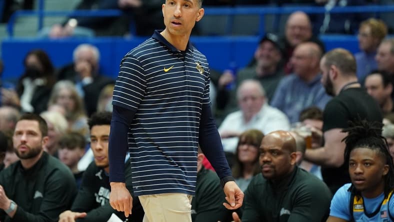 Feb 7, 2023; Hartford, Connecticut, USA; Marquette Golden Eagles head coach Shaka Smart watches from the sideline as they take on the UConn Huskies at XL Center. Mandatory Credit: David Butler II-USA TODAY Sports