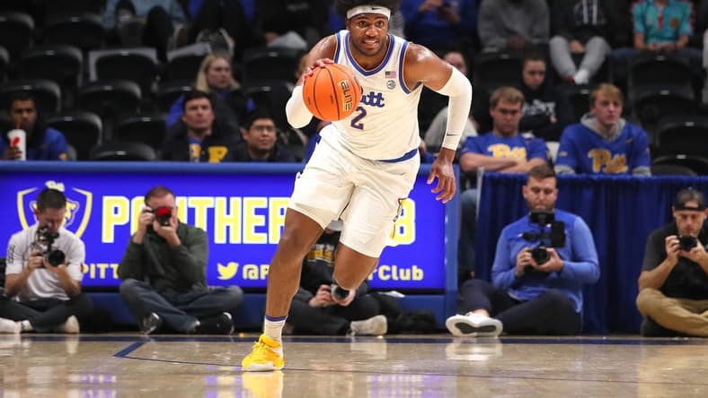 Pittsburgh Panthers Blake Hinson dribbles downcourt during the first half against the Louisville Cardinals on February 7, 2023 at the Petersen Events Center in Pittsburgh, PA.
Pittsburgh Panthers Vs Louisville Mens Basketball