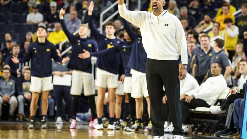Michigan coach Juwan Howard reacts to a play against Nebraska during the first half on Wednesday, Feb. 8, 2023, at Crisler Center.