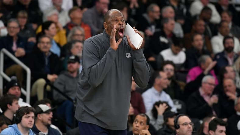 Feb 8, 2023; Providence, Rhode Island, USA; Georgetown Hoyas head coach Patrick Ewing calls out to the team during the second half against the Providence Friars at Amica Mutual Pavilion. Mandatory Credit: Eric Canha-USA TODAY Sports