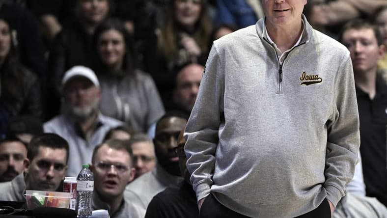 Feb 9, 2023; West Lafayette, Indiana, USA; Iowa Hawkeyes head coach Fran McCaffery during the first half against the Purdue Boilermakers at Mackey Arena. Mandatory Credit: Marc Lebryk-USA TODAY Sports