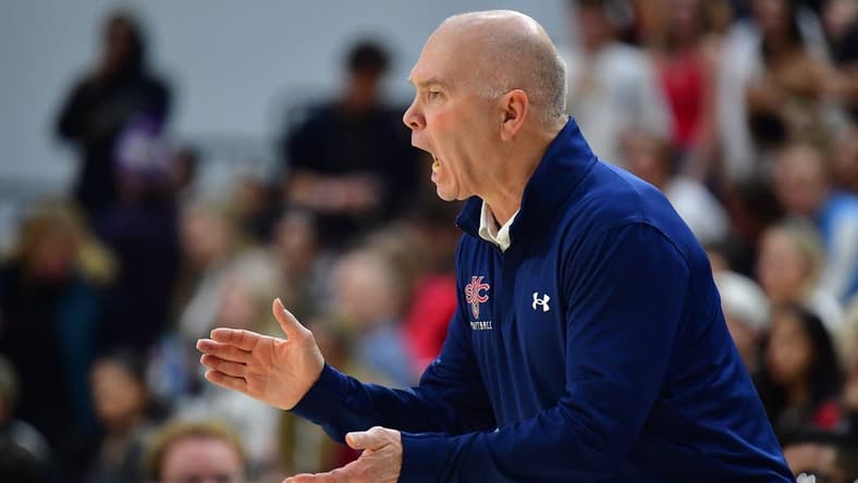 Feb 9, 2023; Los Angeles, California, USA; St. Mary's Gaels head coach Randy Bennett watches game action against the Loyola Marymount Lions during the second half at Gersten Pavilion. Mandatory Credit: Gary A. Vasquez-USA TODAY Sports