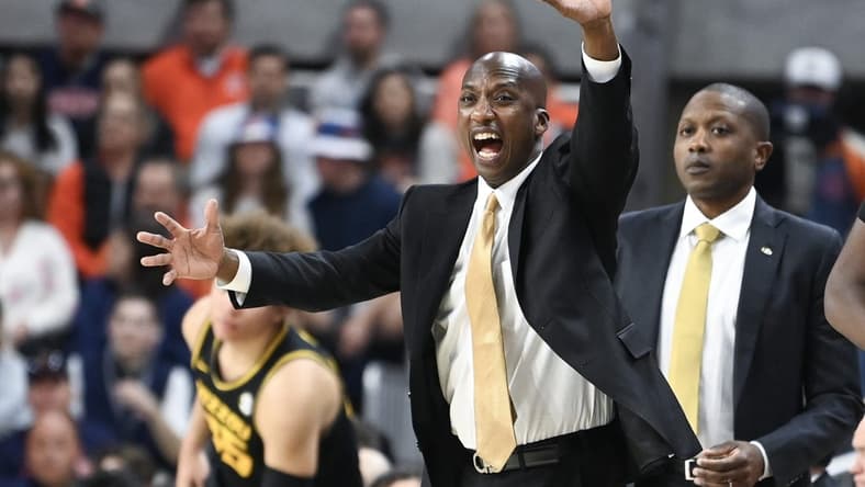 Feb 14, 2023; Auburn, Alabama, USA;  Missouri Tigers associate head coach Charlton Young reacts to a play during the first half of a game against the Auburn Tigers at Neville Arena. Mandatory Credit: Julie Bennett-USA TODAY Sports