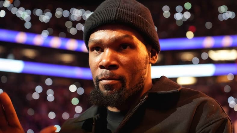Feb 16, 2023; Phoenix, Arizona, USA; Phoenix Suns forward Kevin Durant looks on against the LA Clippers during the first half at Footprint Center. Mandatory Credit: Joe Camporeale-USA TODAY Sports