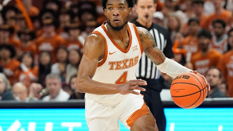 Feb 21, 2023; Austin, Texas, USA; Texas Longhorns guard Tyrese Hunter (4) during the first half against the Iowa State Cyclones at Moody Center. Mandatory Credit: Scott Wachter-USA TODAY Sports