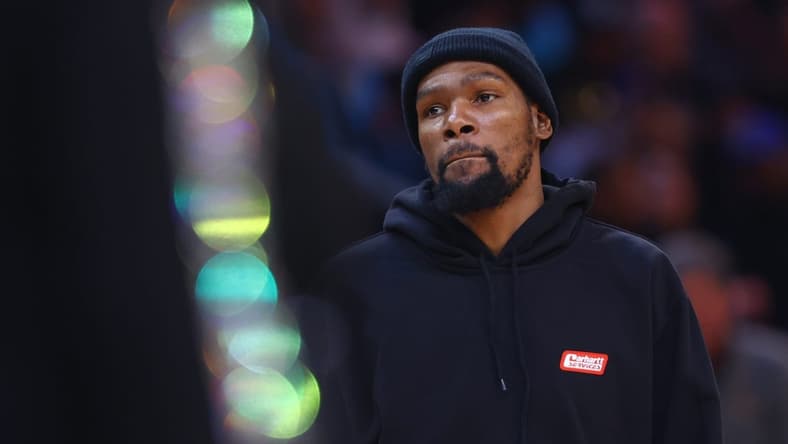 Feb 24, 2023; Phoenix, Arizona, USA; Phoenix Suns forward Kevin Durant against the Oklahoma City Thunder in the first half at Footprint Center. Mandatory Credit: Mark J. Rebilas-USA TODAY Sports