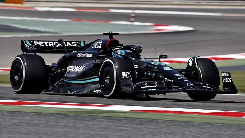Bahrain International Circuit, Sakhir, Bahrain - February 23, 2023 Mercedes' George Russell during testing.
