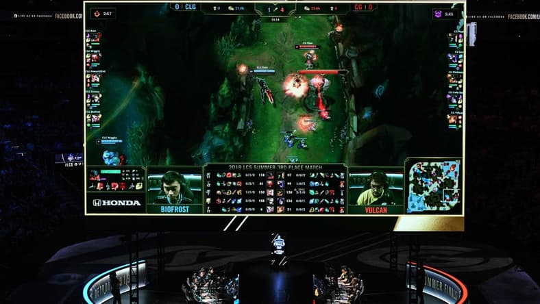 Aug 24, 2019; Detroit, MI, USA; Clutch Gaming and Counter Logic Gaming during the LCS Summer Finals event at Little Caesars Arena. Mandatory Credit: Tim Fuller-USA TODAY Sports