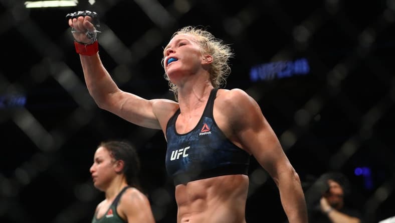 January 18, 2020; Las Vegas, Nevada, USA; Holly Holm during UFC 246 at T-Mobile Arena. Mandatory Credit: Mark J. Rebilas-USA TODAY Sports