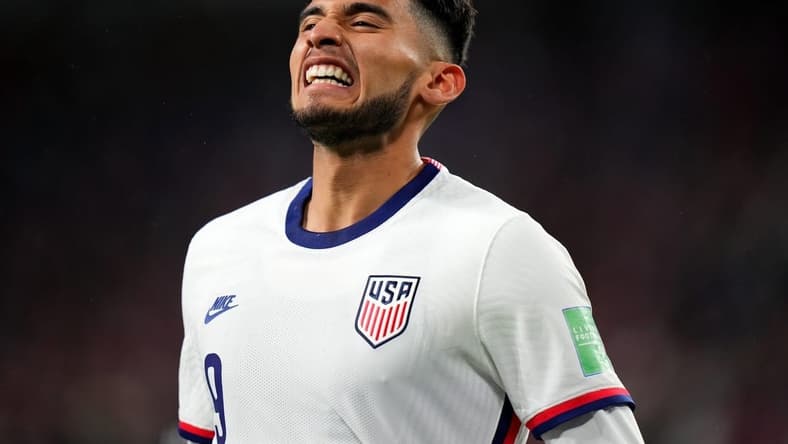 Ricardo Pepi #9 of the United States reacts after a missed shot on goal during the first half of a 2022 World Cup CONCACAF qualifying match against Mexico, Friday, Nov. 12, 2021, at TQL Stadium in Cincinnati. United States won against Mexico, 2-0.

Mexico At Usa 2022 World Cup Qualifier Nov 11