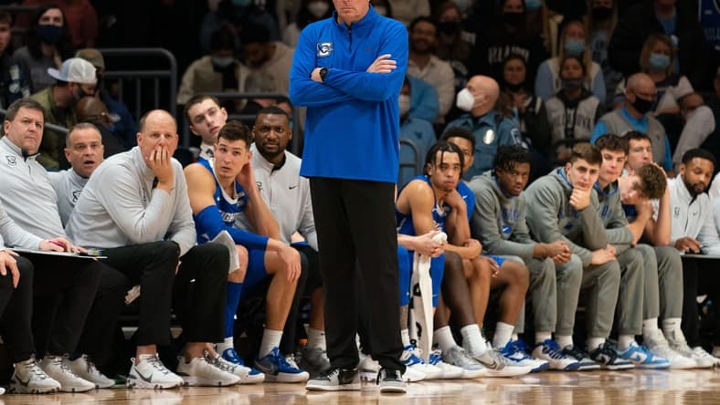 Jan 5, 2022; Villanova, Pennsylvania, USA; Creighton Bluejays head coach Greg McDermott looks on during the second half against the Villanova Wildcats at William B. Finneran Pavilion. Mandatory Credit: Bill Streicher-USA TODAY Sports