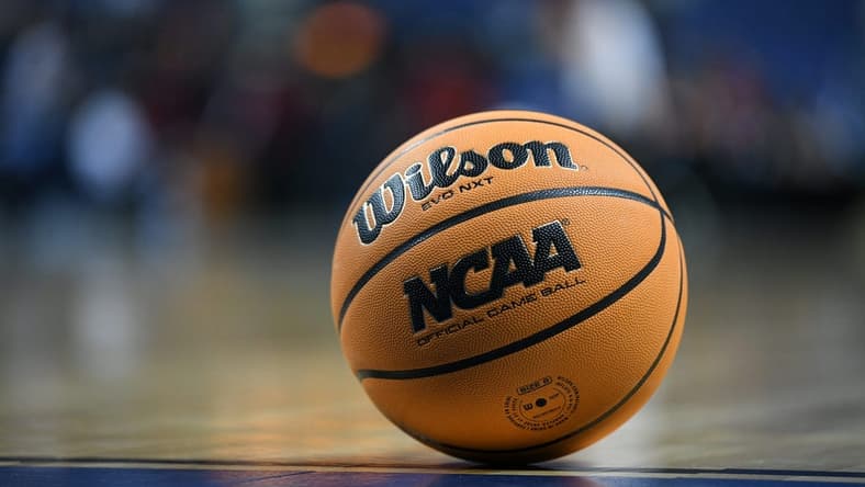 Mar 25, 2022; Greensboro, NC, USA; A general shot of the game ball for the NCAA Women's tournament displaying the Final Four logo in the Greensboro regional semifinals of the women's college basketball NCAA Tournament at Greensboro Coliseum. Mandatory Credit: William Howard-USA TODAY Sports