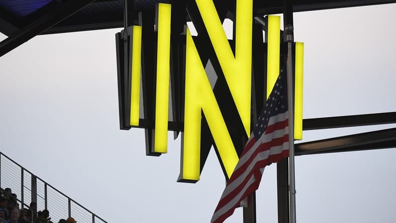 May 18, 2022; Nashville, Tennessee, USA; View of the Nashville SC logo inside GEODIS Park during the first half against the CF Montreal. Mandatory Credit: Christopher Hanewinckel-USA TODAY Sports