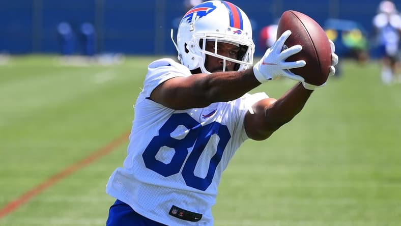 Jun 14, 2022; Orchard Park, New York, USA; Buffalo Bills wide receiver Jamison Crowder (80) catches the ball during minicamp at the ADPRO Sports Training Center. Mandatory Credit: Rich Barnes-USA TODAY Sports