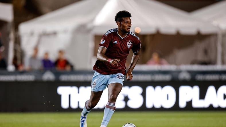 Aug 6, 2022; Commerce City, Colorado, USA; Colorado Rapids defender Gustavo Vallecilla (24) controls the ball in the second half against Minnesota United FC at Dick's Sporting Goods Park. Mandatory Credit: Isaiah J. Downing-USA TODAY Sports