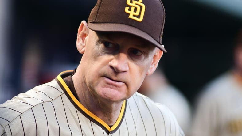 Aug 13, 2022; Washington, District of Columbia, USA; San Diego Padres third base coach Matt Williams (18) stands in the dugout during the first inning against the Washington Nationals at Nationals Park. Mandatory Credit: Tommy Gilligan-USA TODAY Sports