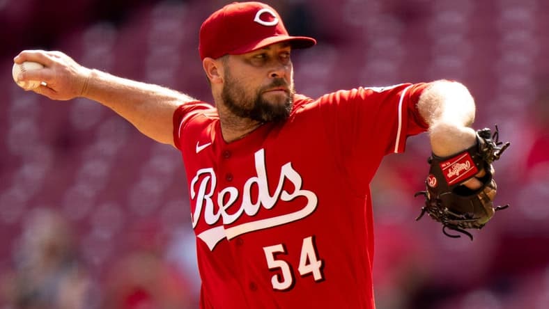 Cincinnati Reds relief pitcher Hunter Strickland (54) throws a pitch in the ninth inning of the MLB Baseball game between the Cincinnati Reds and the Pittsburgh Pirates at Great American Ball Park in Cincinnati on Tuesday, Sept. 13, 2022.
Pittsburgh Pirates At Cincinnati Reds 0867