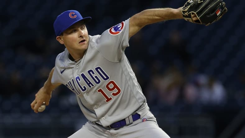 Sep 22, 2022; Pittsburgh, Pennsylvania, USA; Chicago Cubs starting pitcher Hayden Wesneski (19) delivers a pitch against the Pittsburgh Pirates during the first inning at PNC Park. Mandatory Credit: Charles LeClaire-USA TODAY Sports