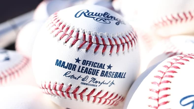 Oct 14, 2022; Philadelphia, Pennsylvania, USA; General view of a baseball before game three of the NLDS for the 2022 MLB Playoffs between the Atlanta Braves and the Philadelphia Phillies at Citizens Bank Park. Mandatory Credit: Bill Streicher-USA TODAY Sports