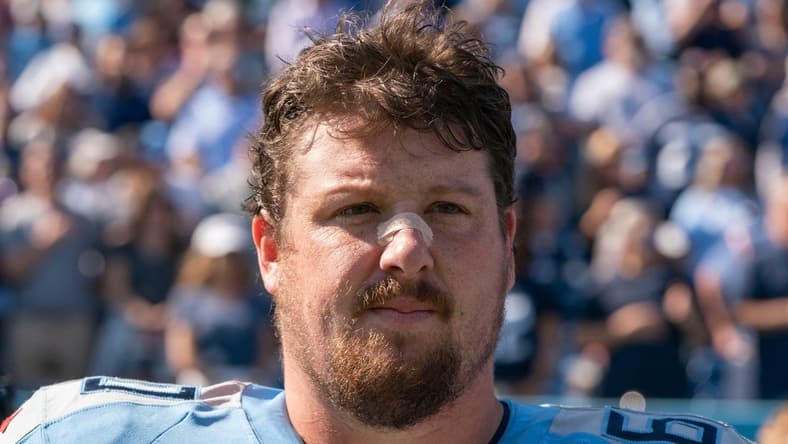 Tennessee Titans center Ben Jones (60) before the game against the Indianapolis Colts at Nissan Stadium Sunday, Oct. 23, 2022, in Nashville, Tenn.
Nfl Indianapolis Colts At Tennessee Titans