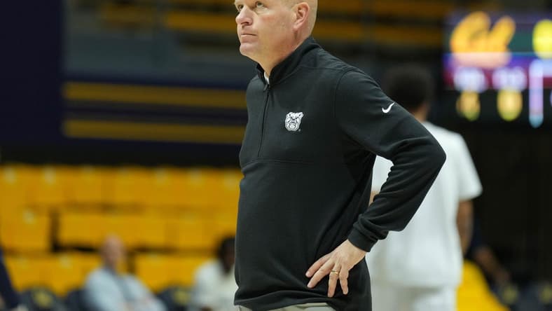 Dec 10, 2022; Berkeley, California, USA; Butler Bulldogs assistant coach Kevin Kuwik stands on the court before the game against the California Golden Bears at Haas Pavilion. Mandatory Credit: Darren Yamashita-USA TODAY Sports