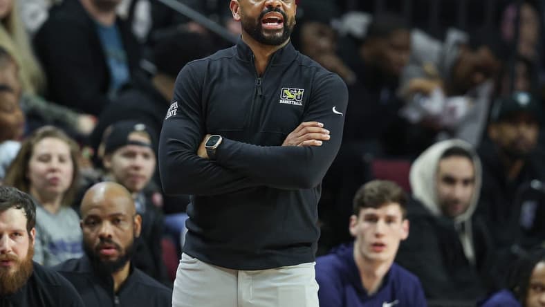 Dec 30, 2022; Piscataway, New Jersey, USA; Coppin State Eagles head coach Juan Dixon reacts during the first half against the Rutgers Scarlet Knights at Jersey Mike's Arena. Mandatory Credit: Vincent Carchietta-USA TODAY Sports