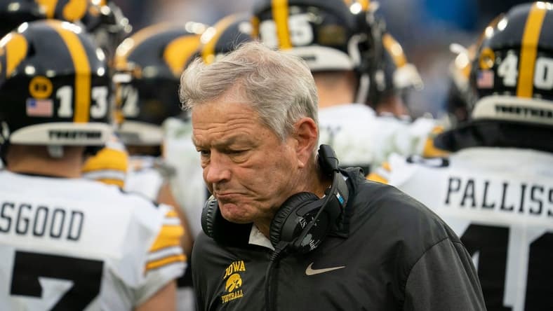 Iowa head coach Kirk Ferentz walks to the sideline during a timeout in the third quarter of the TransPerfect Music City Bowl game against Kentucky at Nissan Stadium Saturday, Dec. 31, 2022, in Nashville, Tenn. Iowa defeated Kentucky 21 to 0 in the first shutout in bowl history.
Ncaa Football Music City Bowl Iowa At Kentucky