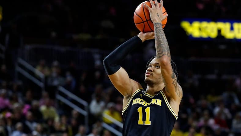 Michigan guard Isaiah Barnes (11) makes a jump shot against Purdue during the first half at Crisler Center in Ann Arbor on Thursday, Jan. 26, 2023.