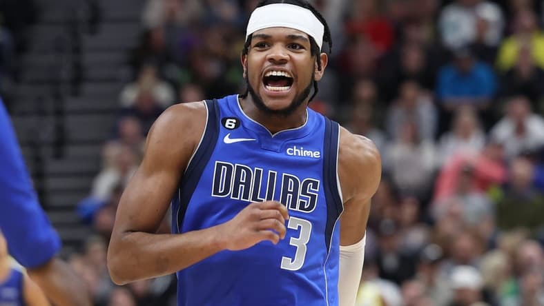 Feb 6, 2023; Salt Lake City, Utah, USA; Dallas Mavericks guard Jaden Hardy (3) reacts to a play against the Utah Jazz in the fourth quarter at Vivint Arena. Mandatory Credit: Rob Gray-USA TODAY Sports